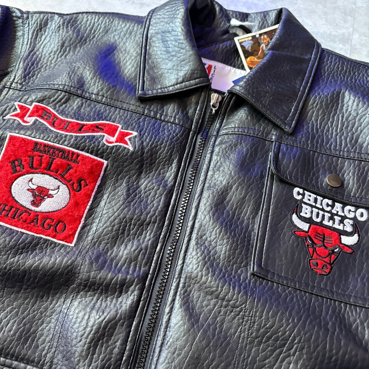 Mighty Mac Sports NBA CHICAGO BULLS leather jacket レザージャケット ワッペン S相当 シカゴ・ブルズ