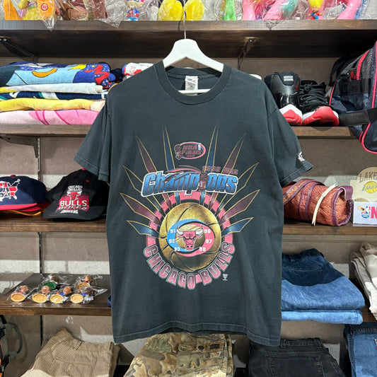 98s STARTER Chicago Bulls 2nd Three-Peat World Champions Graphic Tee L