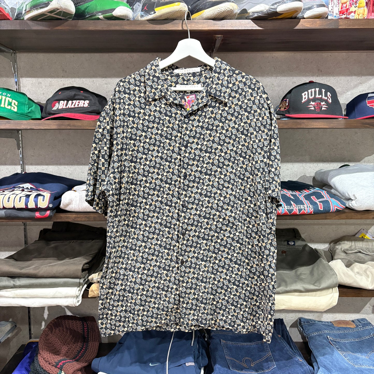 【90s / PERRY ELLIS / Patterned Rayon Shirt / L】
