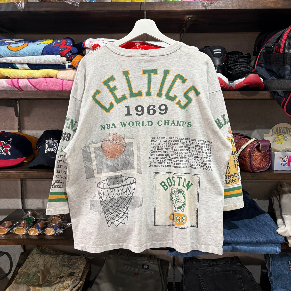 90s LONG GONE "1969 Boston Celtics" 7-Sleeve Graphic Tee XL相当