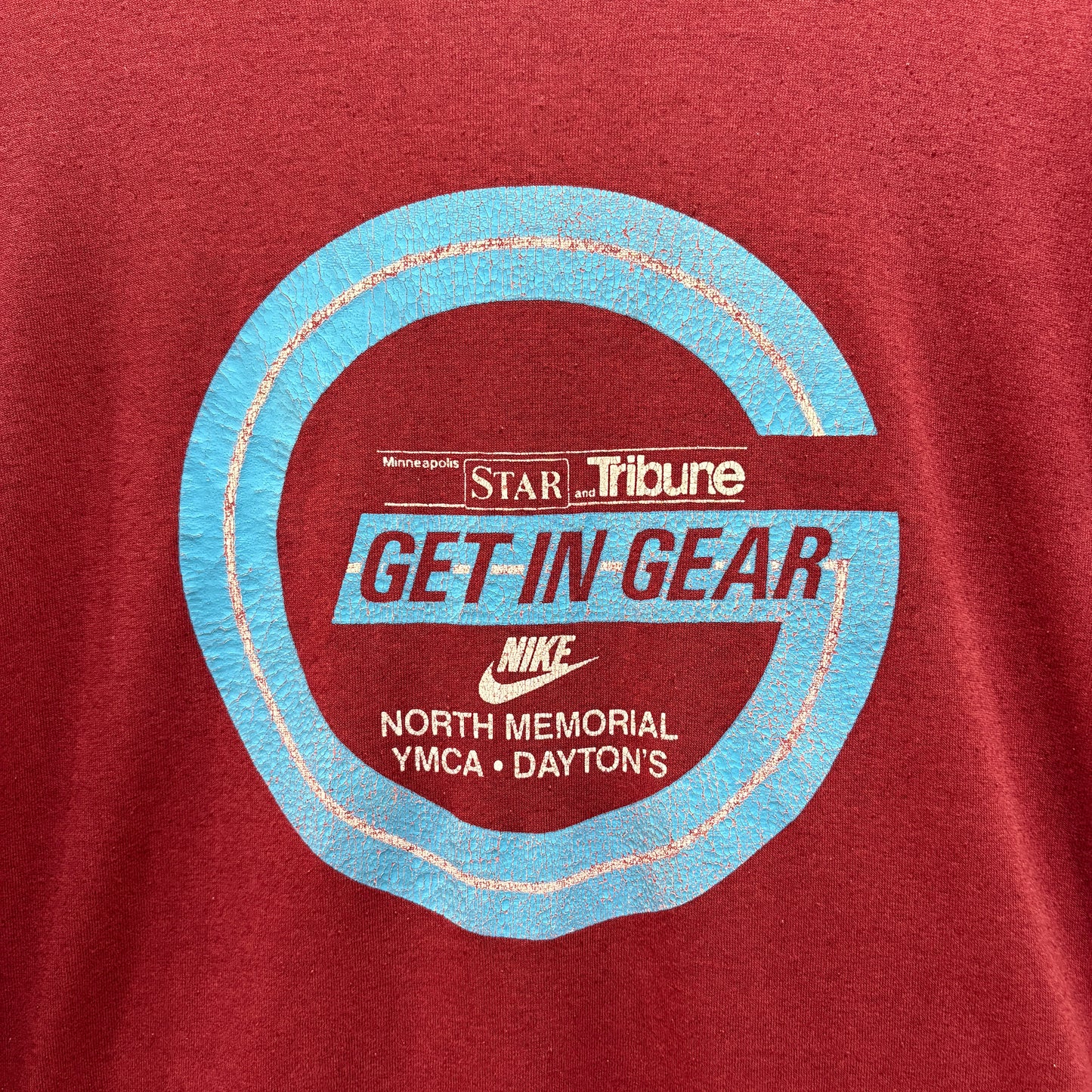 【1980s / Nike / "GET IN GEAR" Graphic T-Shirt / Navy Tag / Vintage Tee / Local Corporate】