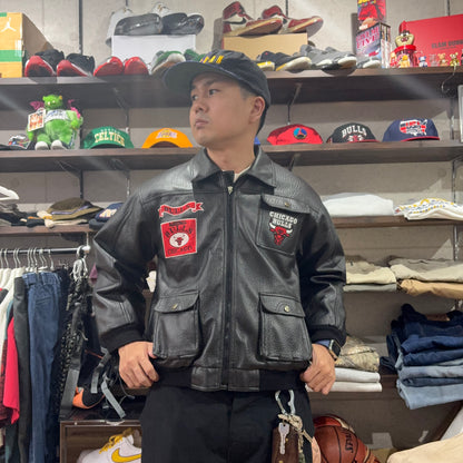 Mighty Mac Sports NBA CHICAGO BULLS leather jacket レザージャケット ワッペン S相当 シカゴ・ブルズ