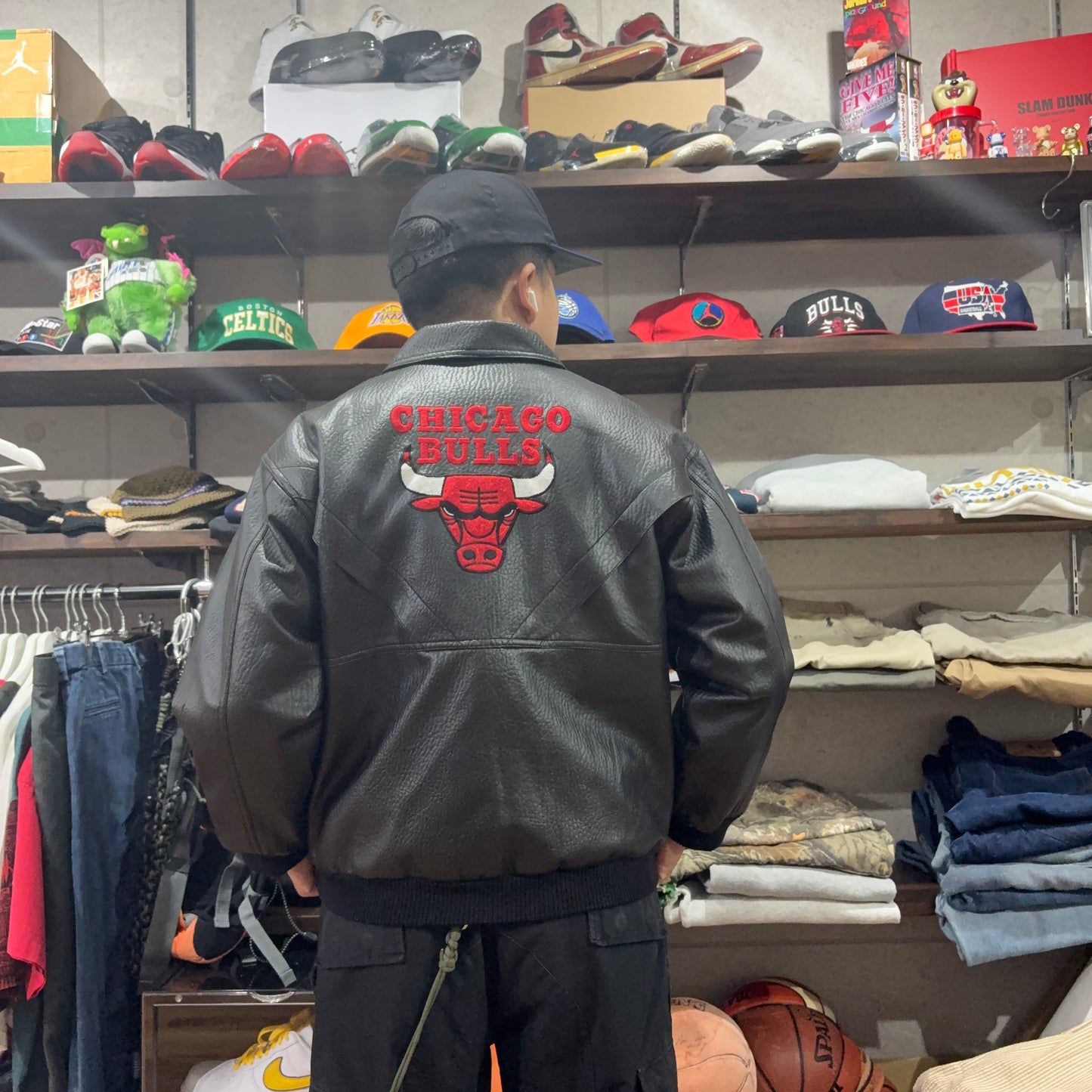 Mighty Mac Sports NBA CHICAGO BULLS leather jacket レザージャケット ワッペン S相当 シカゴ・ブルズ