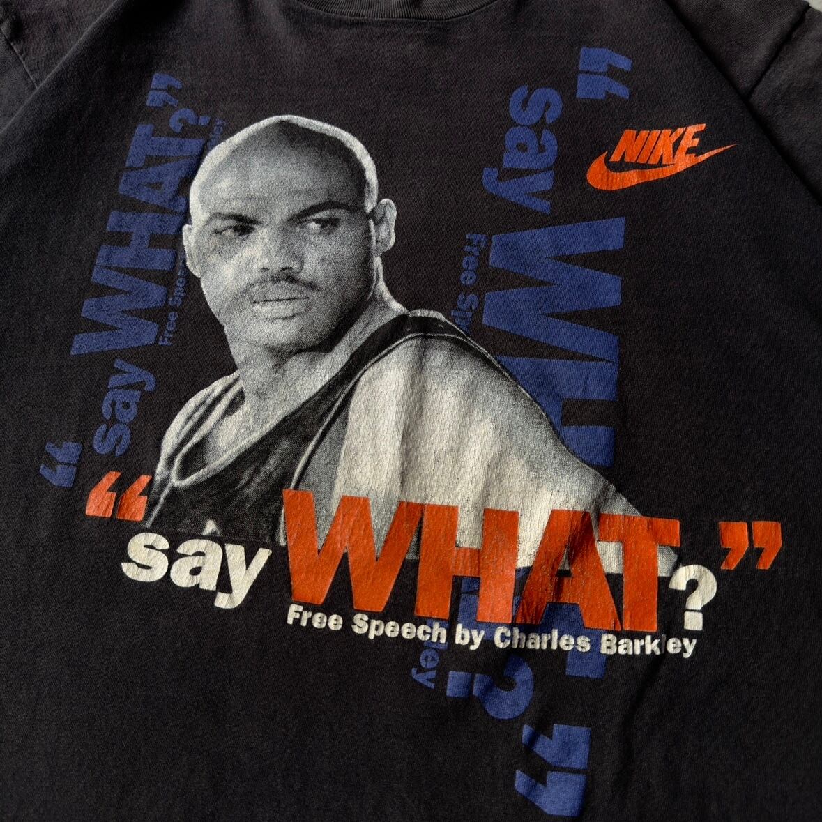 90s NIKE NBA Charles Wade Barkley チャールズ・バークレー Tシャツ 空飛ぶ冷蔵庫 チャック サンフェード ボロ ダメージ 銀タグ USA製