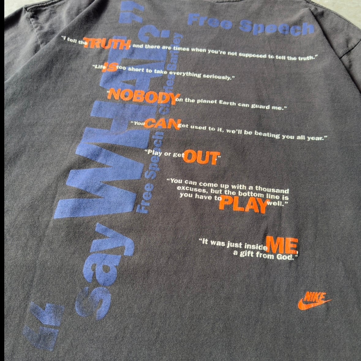 90s NIKE NBA Charles Wade Barkley チャールズ・バークレー Tシャツ 空飛ぶ冷蔵庫 チャック サンフェード ボロ ダメージ 銀タグ USA製