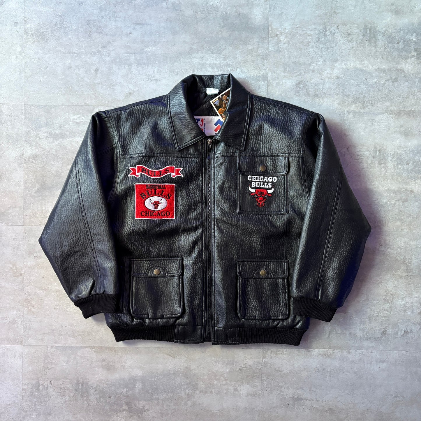 Mighty Mac Sports NBA CHICAGO BULLS leather jacket レザージャケット ワッペン S相当 シカゴ・ブルズ