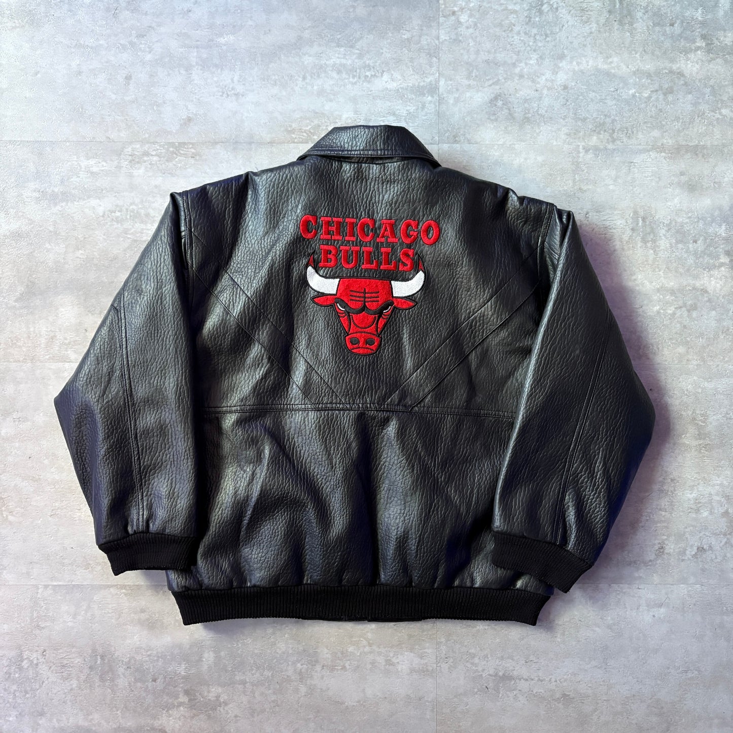 Mighty Mac Sports NBA CHICAGO BULLS leather jacket レザージャケット ワッペン S相当 シカゴ・ブルズ