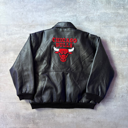 Mighty Mac Sports NBA CHICAGO BULLS leather jacket レザージャケット ワッペン S相当 シカゴ・ブルズ