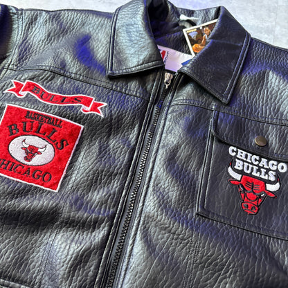 Mighty Mac Sports NBA CHICAGO BULLS leather jacket レザージャケット ワッペン S相当 シカゴ・ブルズ