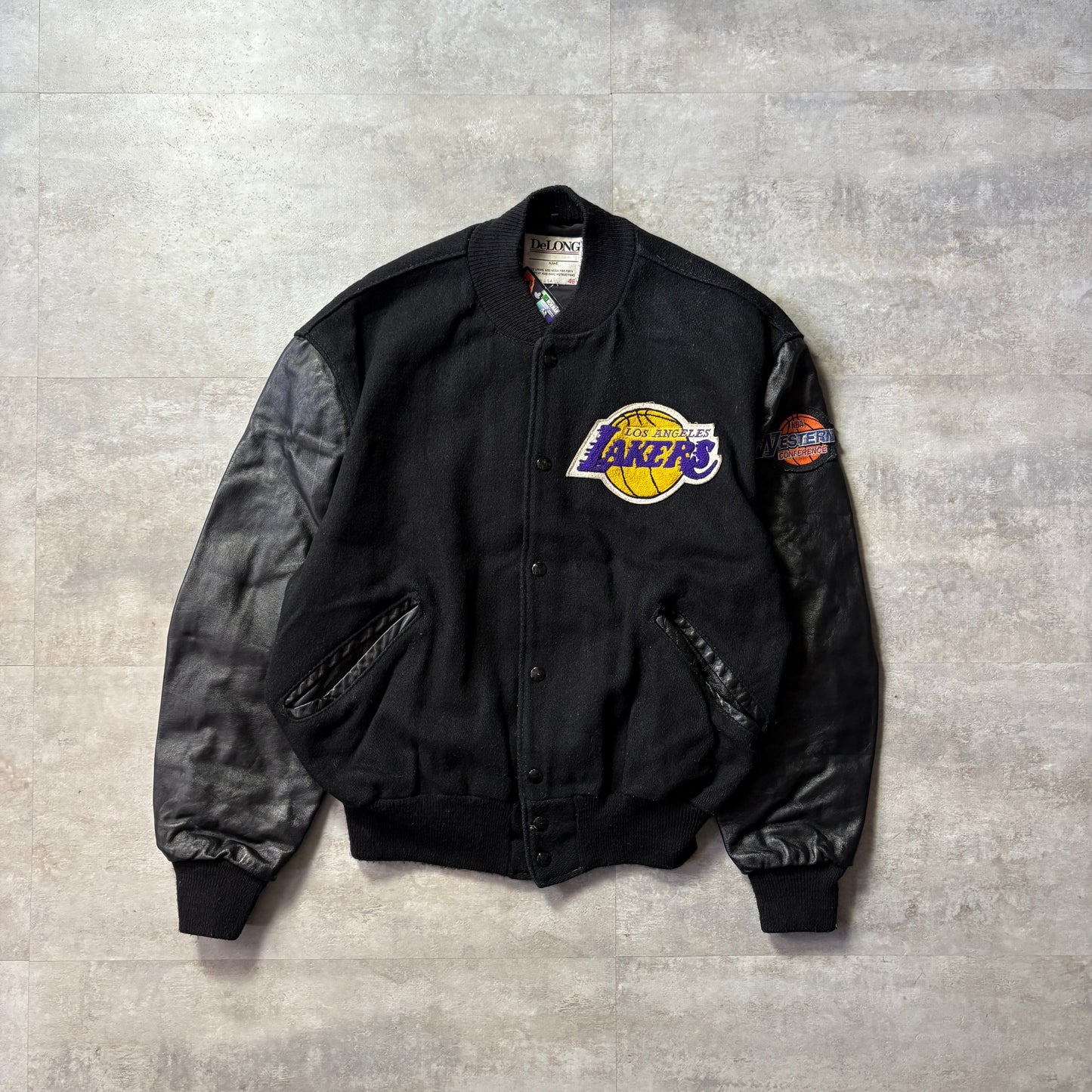 90s DeLONG Los Angeles LAKERS NBA スタジャン ウール×レザー 46 USA製 ワッペン