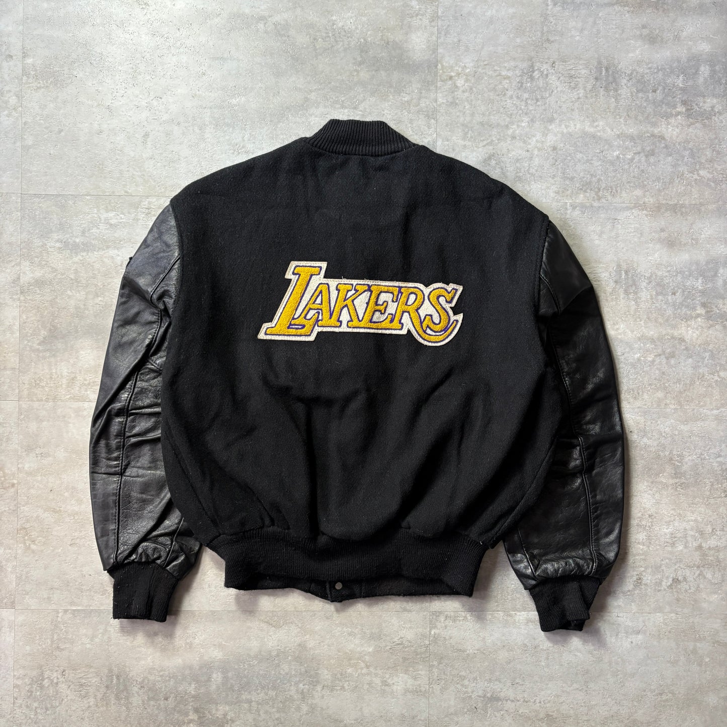 90s DeLONG Los Angeles LAKERS NBA スタジャン ウール×レザー 46 USA製 ワッペン