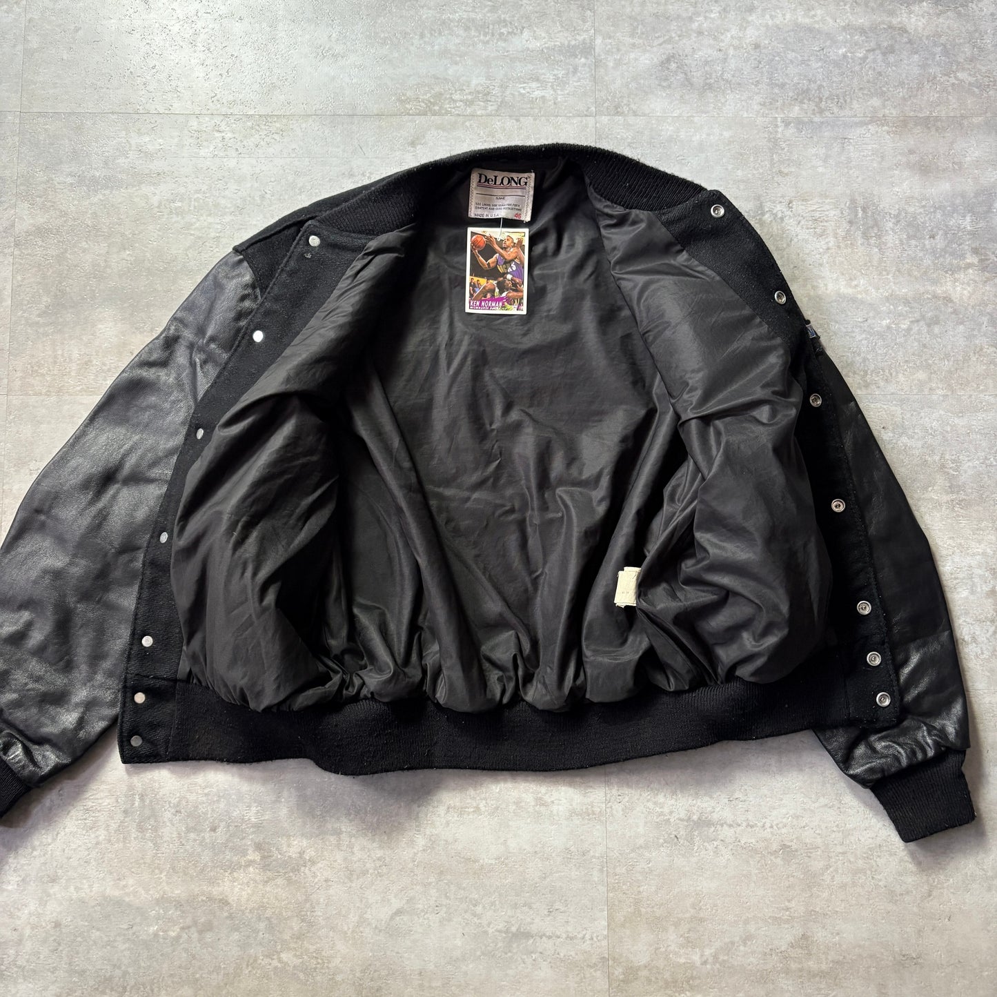 90s DeLONG Los Angeles LAKERS NBA スタジャン ウール×レザー 46 USA製 ワッペン