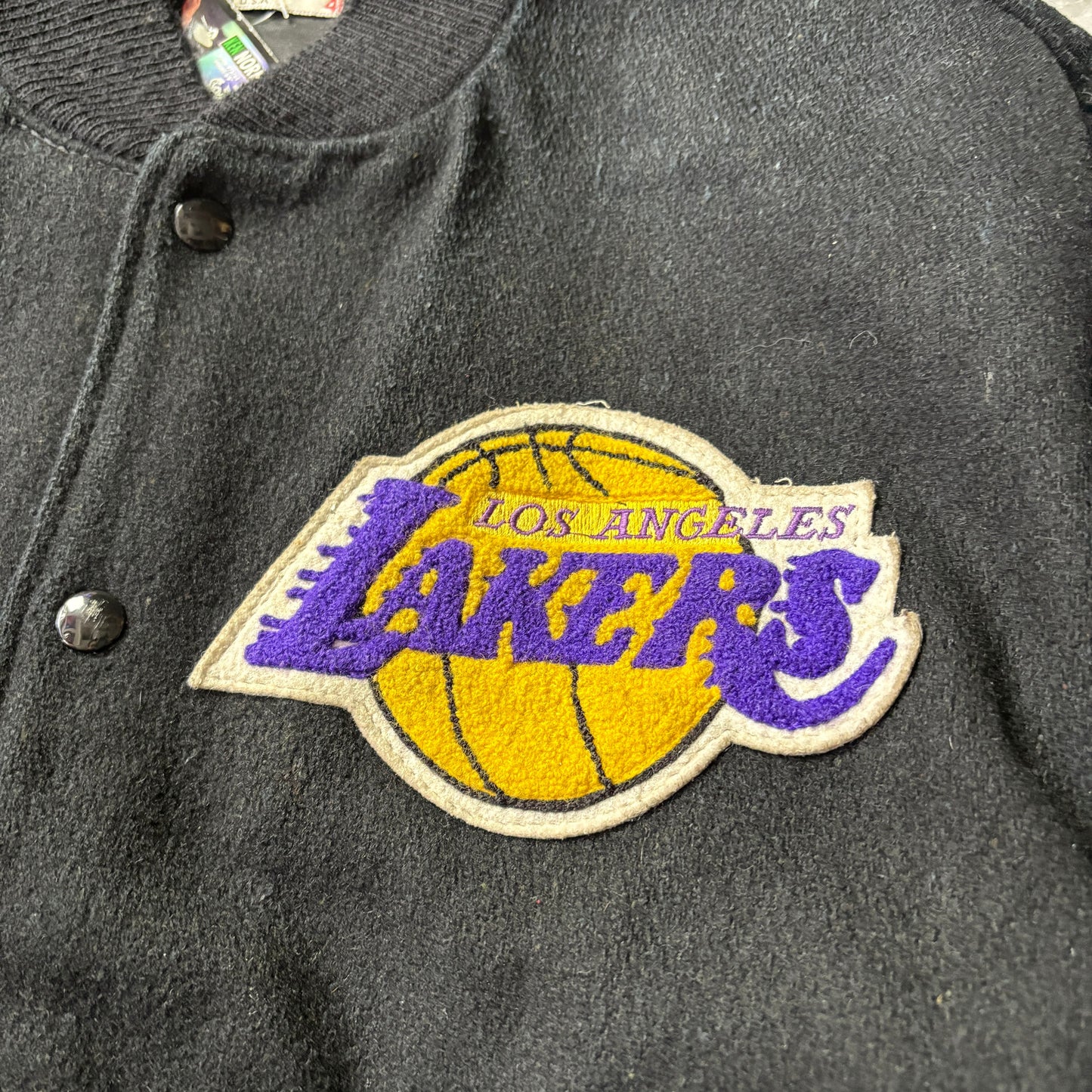 90s DeLONG Los Angeles LAKERS NBA スタジャン ウール×レザー 46 USA製 ワッペン